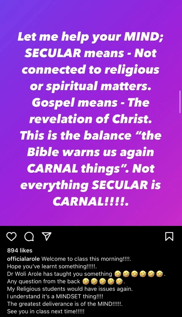 “All these your religious mindset won’t advance your life” — Woli Arole tell Christians judging others for listening to secular music 