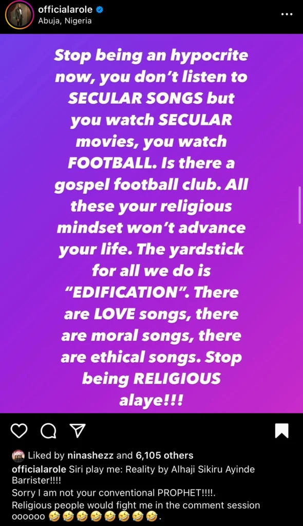 “All these your religious mindset won’t advance your life” — Woli Arole tell Christians judging others for listening to secular music 