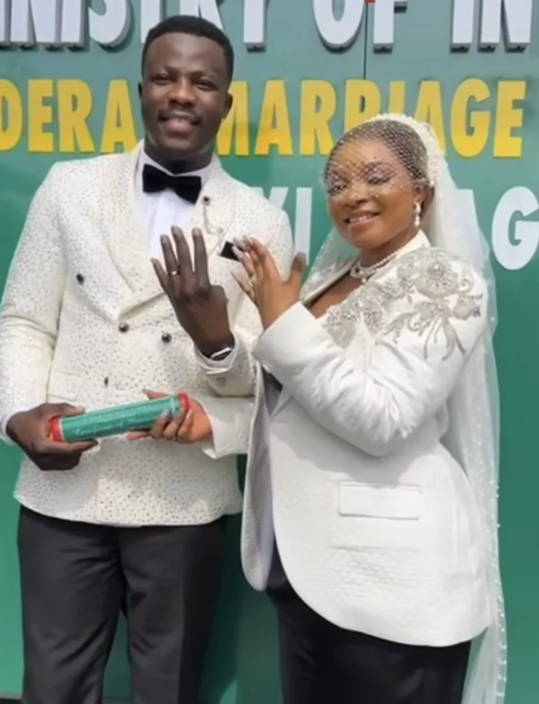 “She broke that title of baby mamas” — Reactions as Queen Mercy and David legally tie the knot 