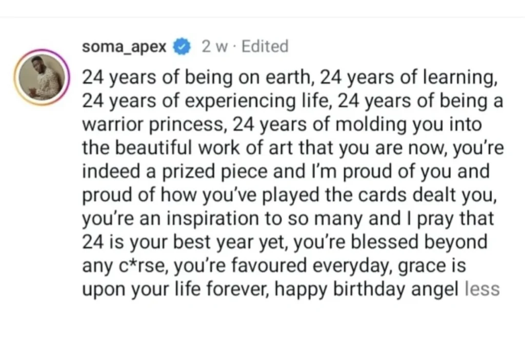 Fans worry as Soma takes to his Instagram to edit his birthday post for Angel