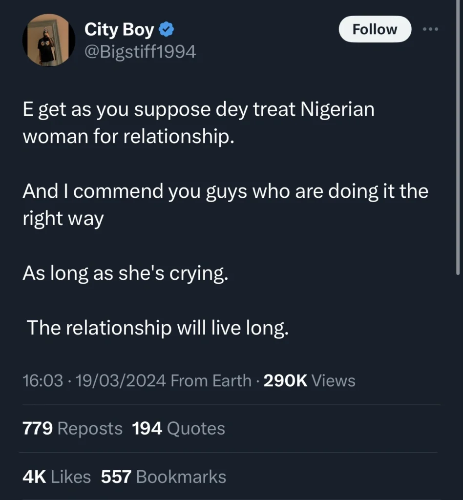 “As long as she’s crying, the relationship will live long” — Entrepreneur reveals 