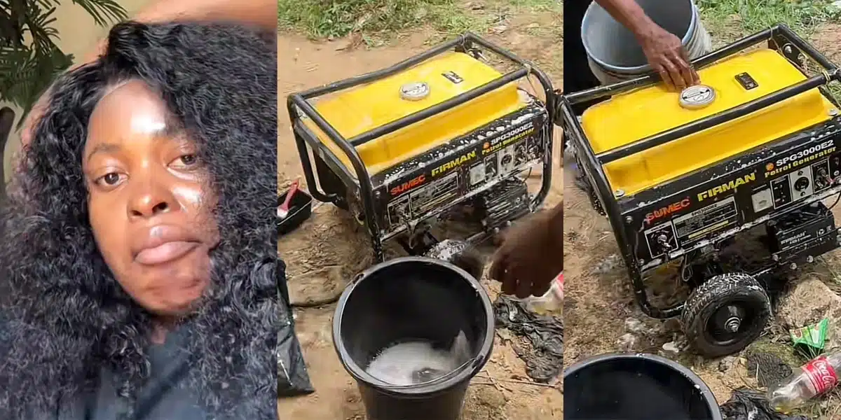 “Is this a mechanic or dry cleaner” — Lady downcast as engineer washed her generator with soap and water