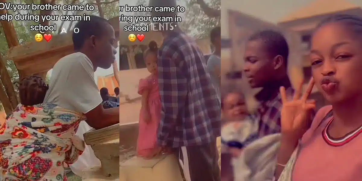 “Where una dey see these sweet brothers” — Lady shows off brother who comes to her school to take care of her daughter while she writes her exams