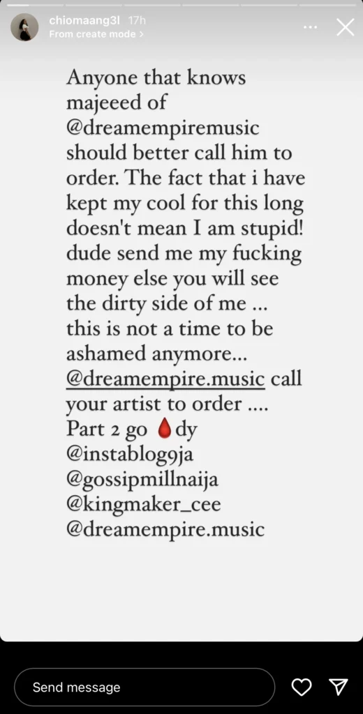 Slayqueen calls out Majeed for ghosting her after sex without paying the agreed sum of N1 Million 