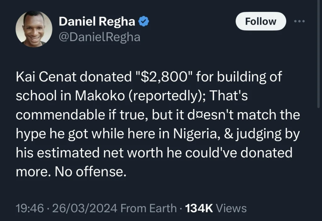 “Judging by his net worth he could have donated more” — Daniel Regha reacts to Kai Cenat’s donation to Makoko school 