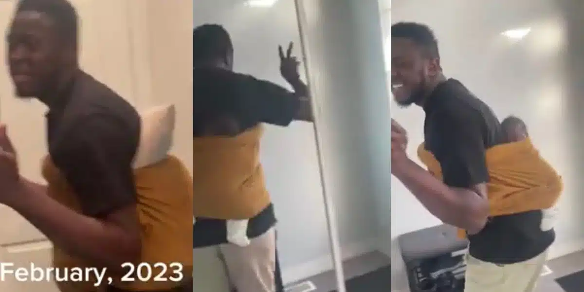 Man finally holds his own son a year after manifesting by carrying a ‘pillow baby’