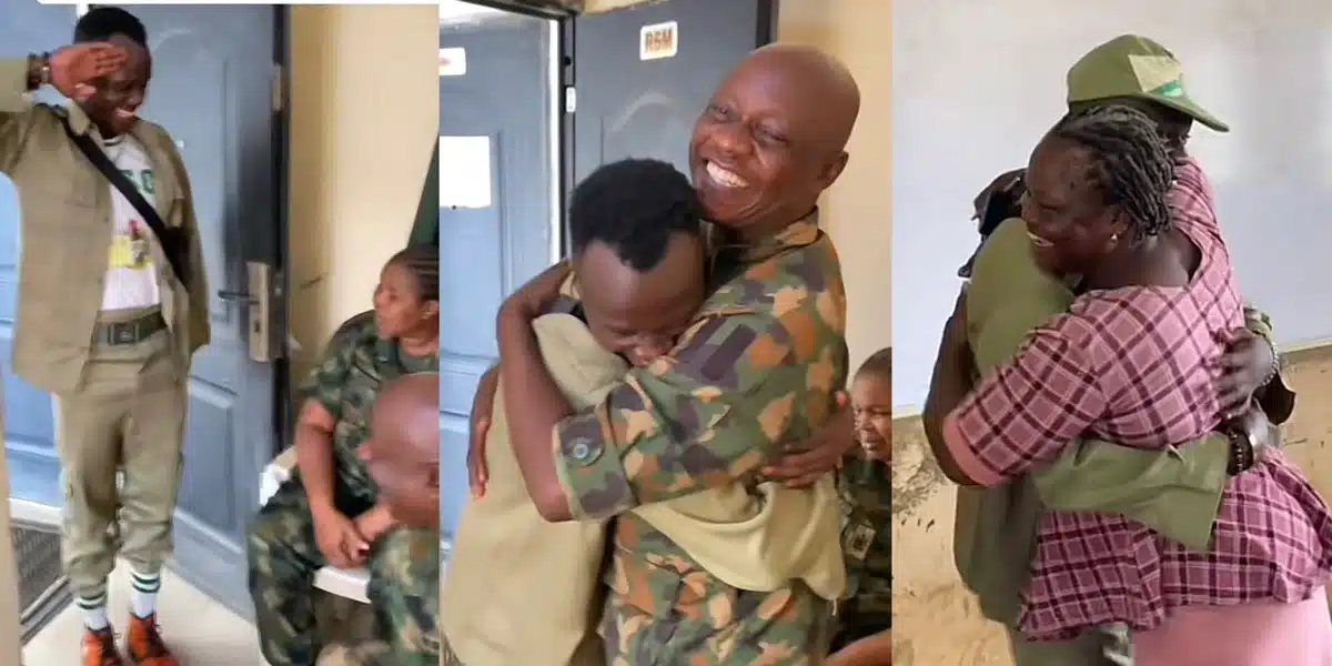 Heart melting moment NYSC Corper visit parents at their work place with his NYSC uniform