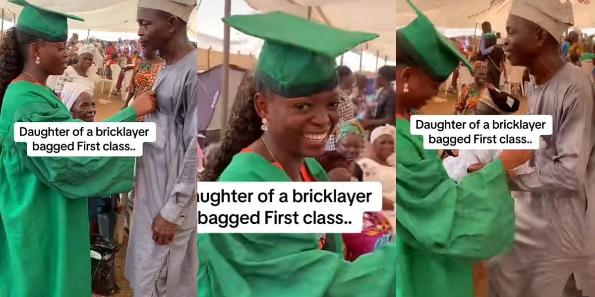 "Daughter of a bricklayer" - Nigerian lady dances with her proud bricklayer father as she clinched first-class honors