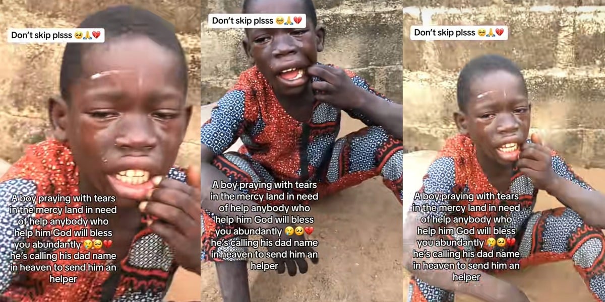 "Please, don't sleep" - Heartbreaking plea as young boy sheds tears, begs late father in heaven to please send help