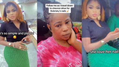 "Beautiful and friendly" - Drama online as lady drools over Bobrisky's beauty as she travels to his house to fix his nails
