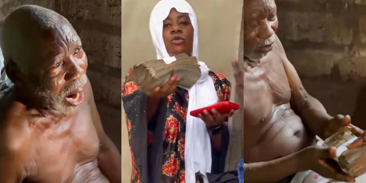 "Who owns this?" - Elderly Nigerian man moved to tears as good Samaritan gifts him wad of cash for medical bills
