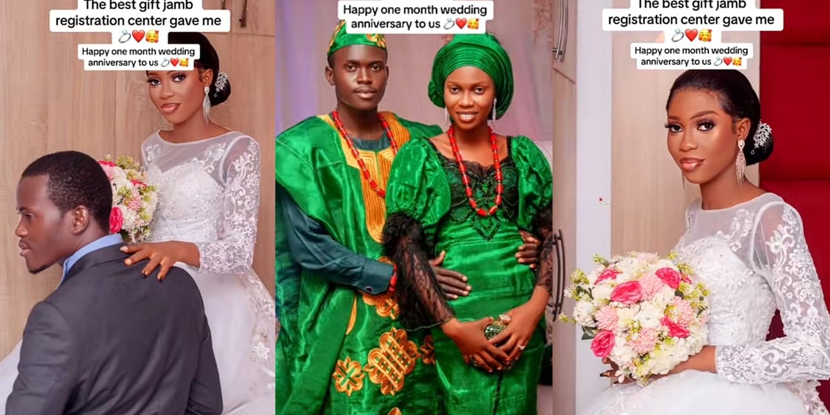 "Best JAMB gift" - Nigerian couple celebrates 1-month wedding anniversary after meeting at JAMB registration center
