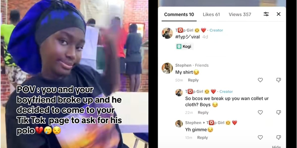 "My shirt, gimme" - Nigerian man takes to ex-girlfriend's TikTok page to ask for his polo back after they broke up