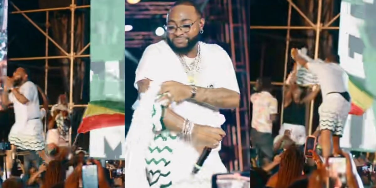 "I will not wash it until 2055" - Female fan faints as Davido gives her his shirt at his sold-out concert in Uganda