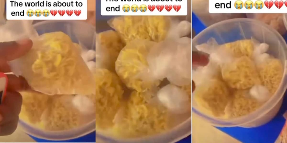 "E don reach like this?" – Nigerians react to trending video of noodles sold in nylon