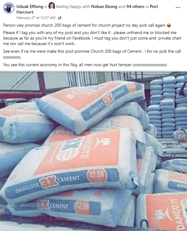 "His line is no longer reachable" - Church member vanishes after pledging to give 200 bags of cement