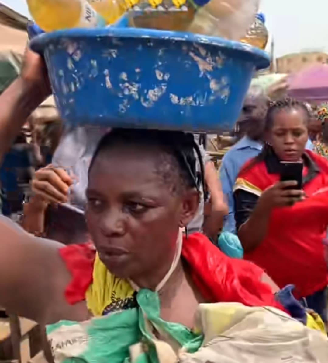 "She stole what's on her head" - Elderly woman caught stealing cooking oil faces public humiliation in market square