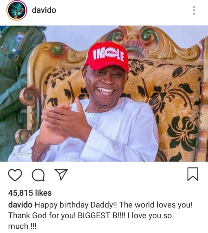 Davido celebrates his father's birthday
