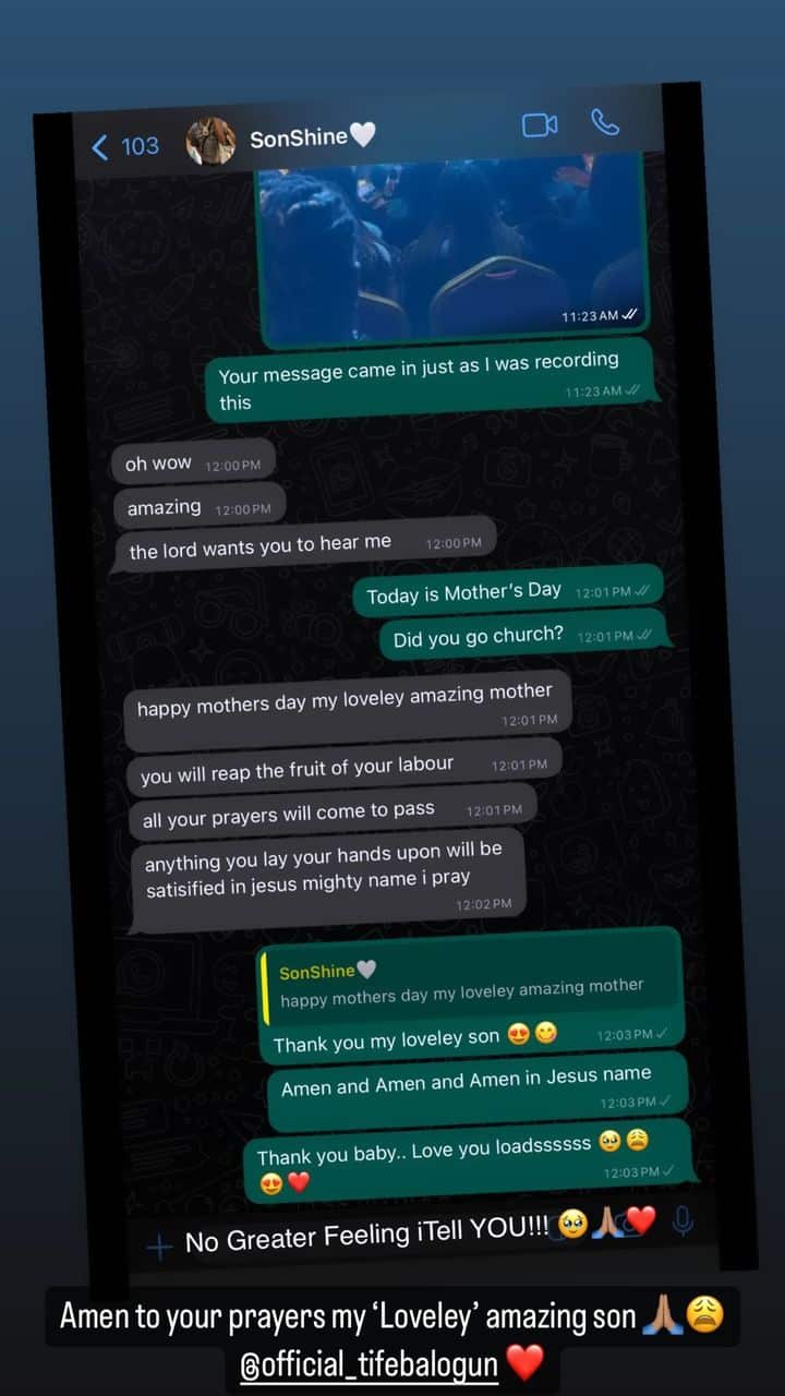 Wizkid's son, Boluwatife's message to his mother, Shola Ogudu on mother's day