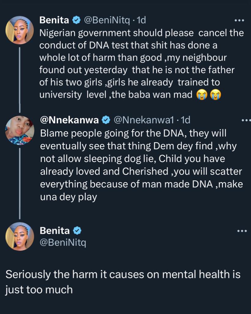 “Government should ban DNA test” — Lady states as her neighbor discovers he’s not the biological father of his two daughters
