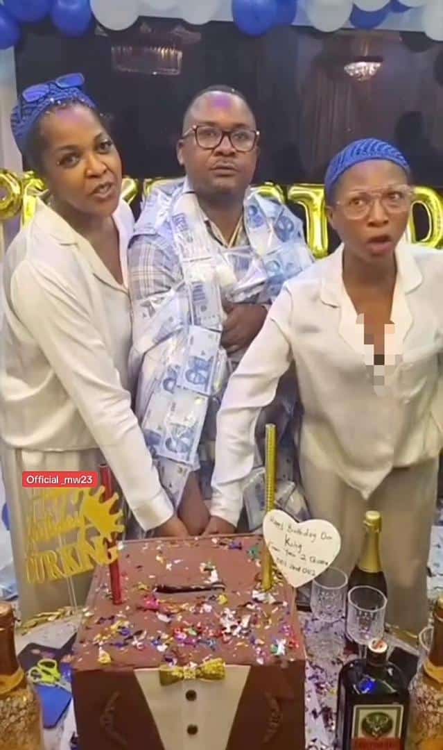Romantic moment man gets birthday surprise from his two wives
