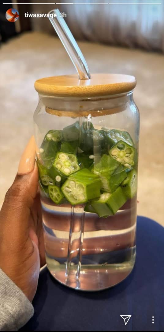 Tiwa Savage is spotted drinking Okro water