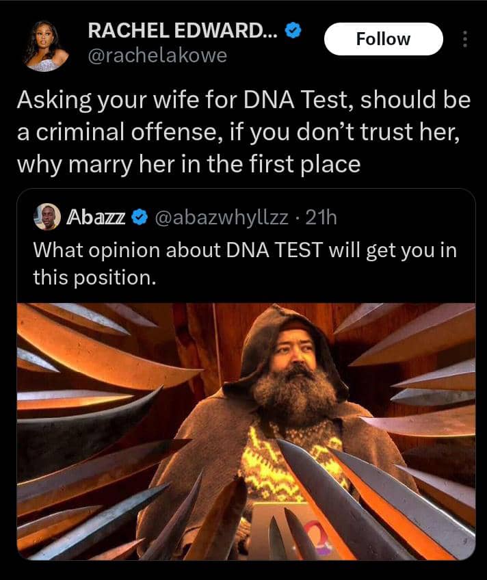 "Asking your wife for DNA test should be a criminal offense" – Rachel