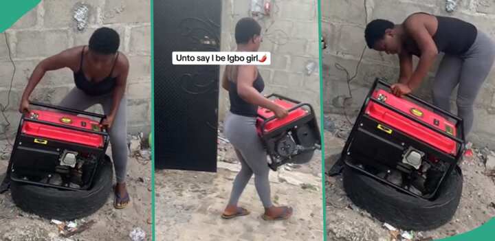 "Valid reason to break up with her" - Men share their two cents after lady effortlessly lifted a huge generator by herself