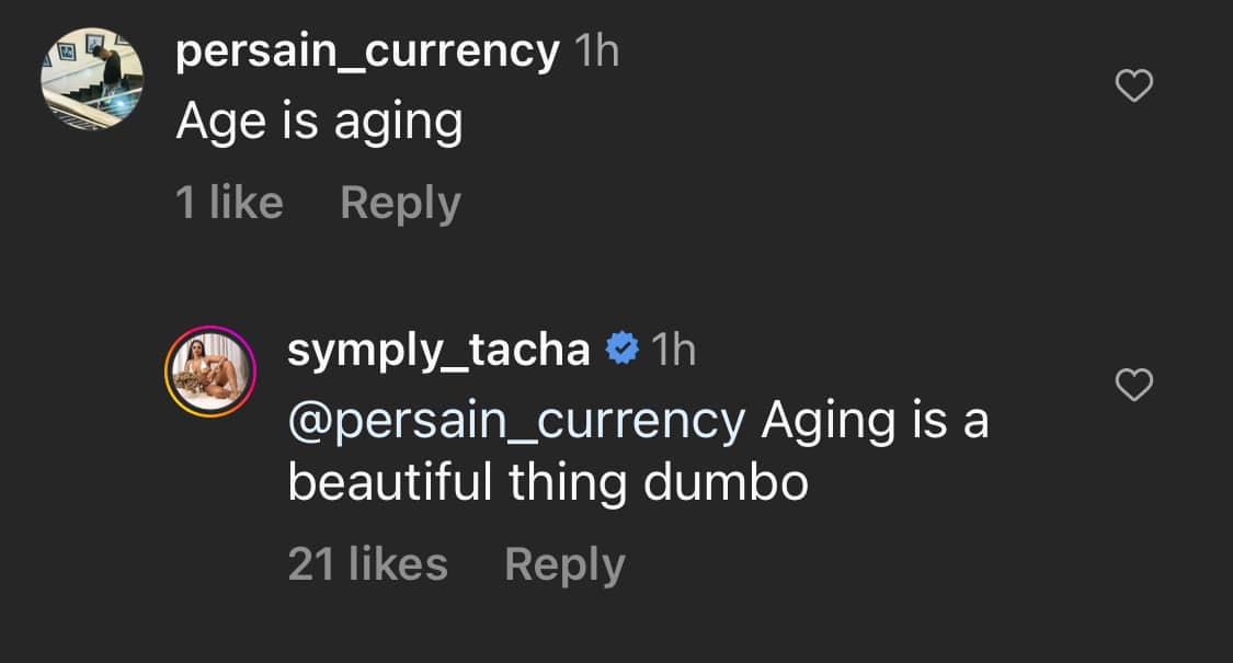 Tacha claps back at troll who mocked her for 'aging' in new photos