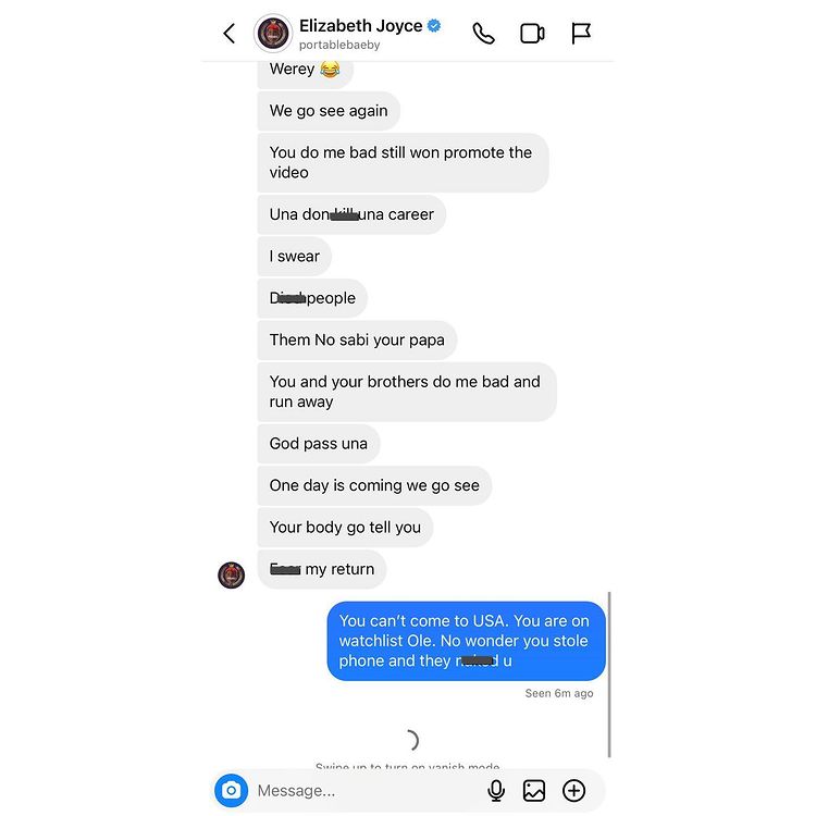 “I feel like crying for you, una do me bad” - Portable in a leaked chat amidst clash with E-Square