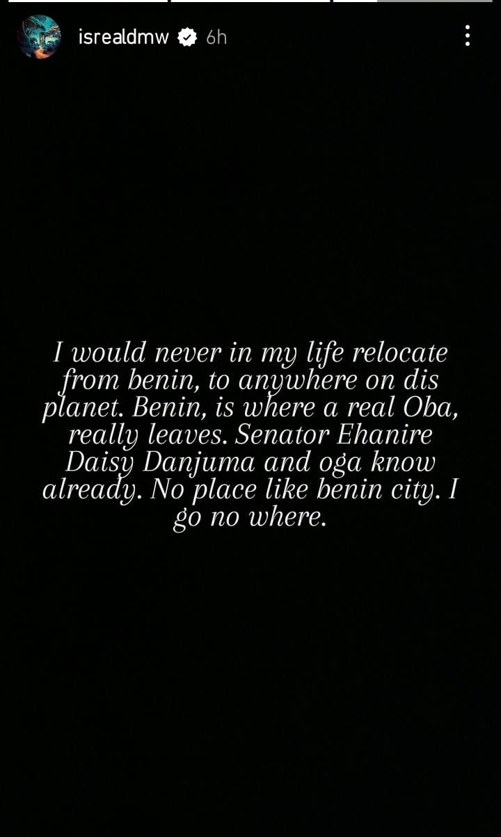 Isreal DMW vows, reveals why he never plans to relocate from Benin City