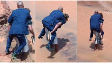"True love?" - Video of woman carrying her man on her back while crossing muddy road causes buzz online
