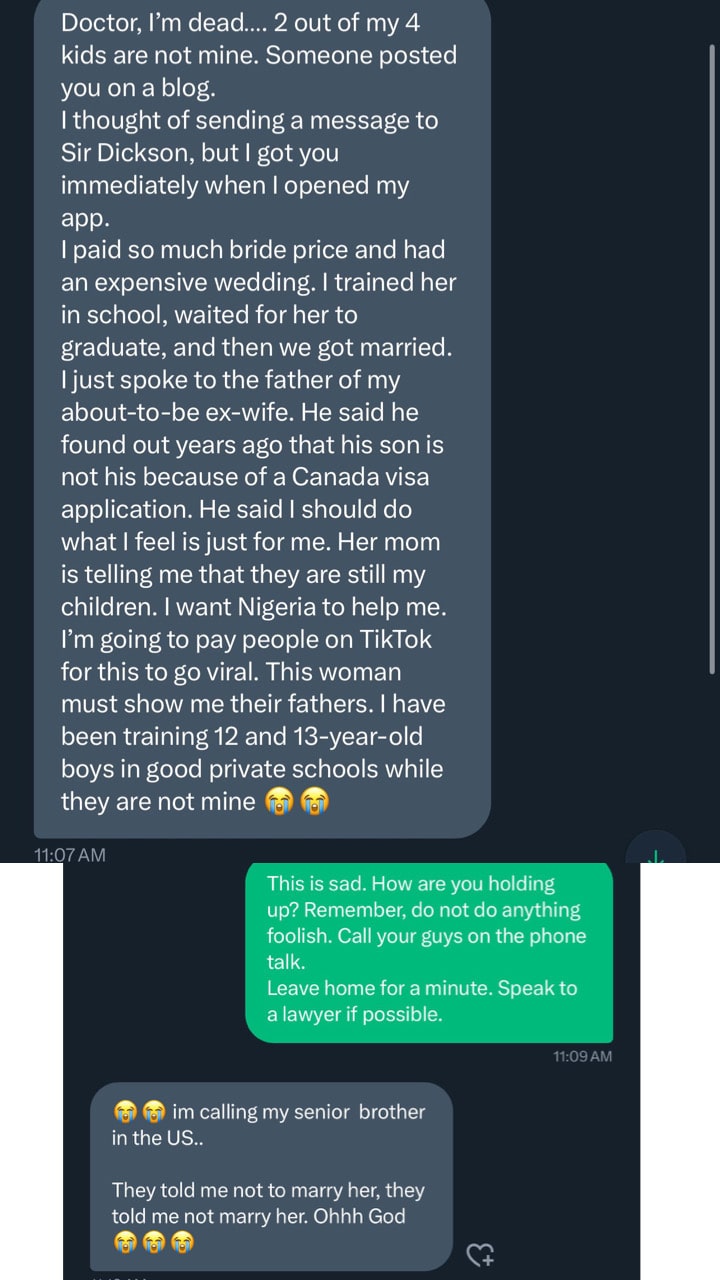 “Her mom is telling me they are still my children” - US based Nigerian man fumes as 2 out of 4 kids are not his