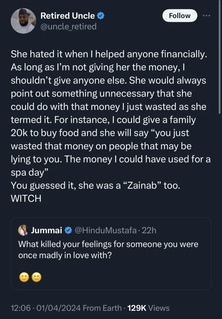 “She didn’t like when I helped anybody financially” — Man shares why he ended a relationship