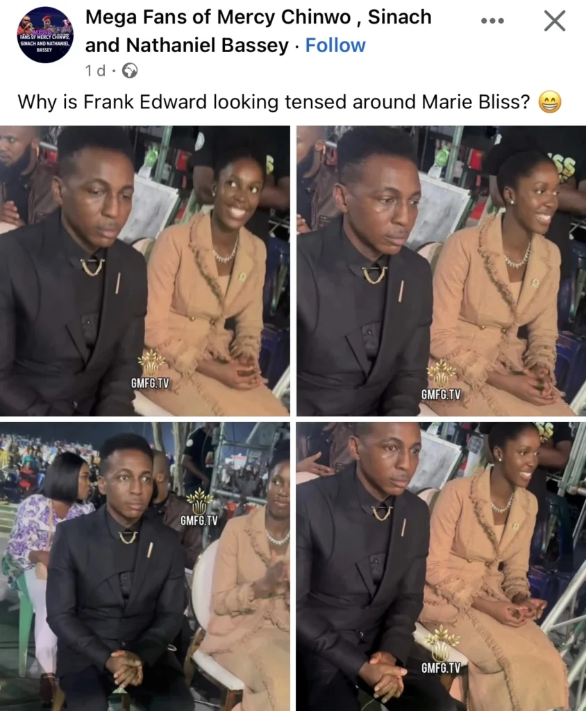 “He is a gentleman who respects boundaries” — Reactions to Frank Edward’s expression as he sits next to Marie Bliss