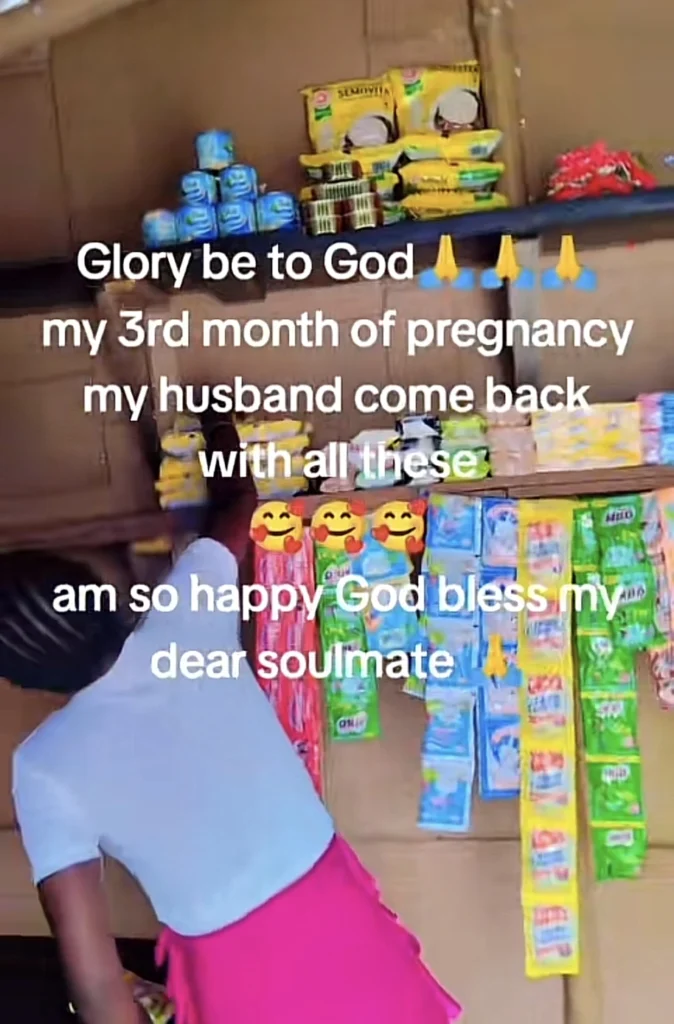 Pregnant lady appreciates her man for opening a store for her and filling it with provisions