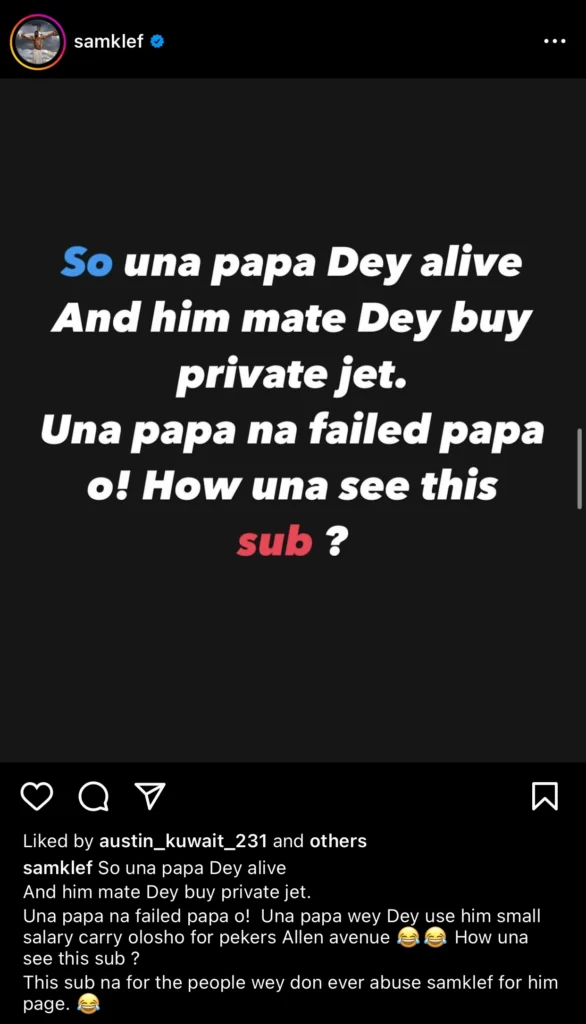 “Na Davido papa buy the jet no be am” — Samklef insists