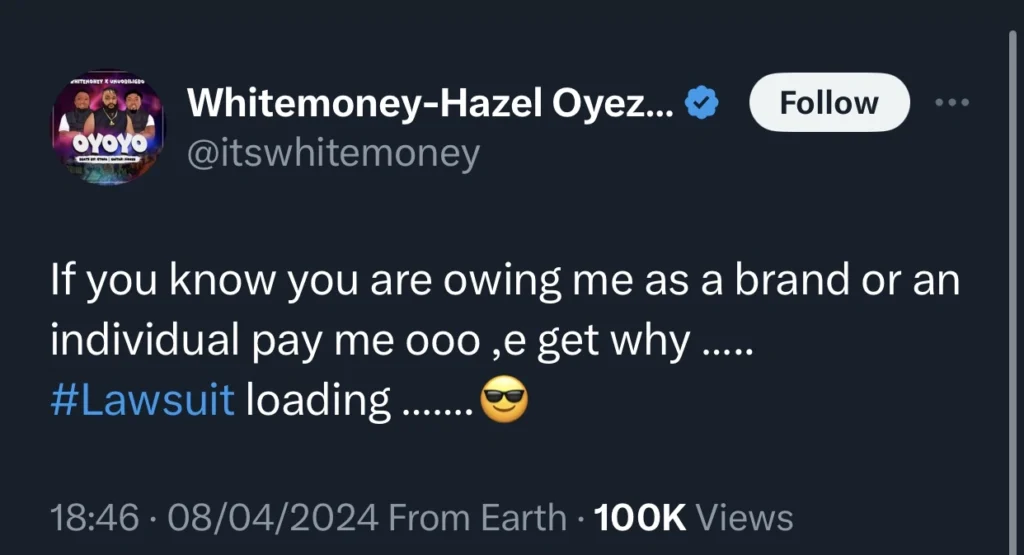 “Lawsuit loading” — Whitemoney sends warning to debtors owing him