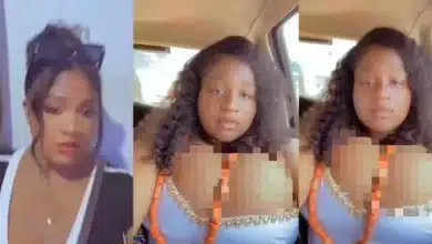 Nigerian lady struggles in outfit on her way to an event