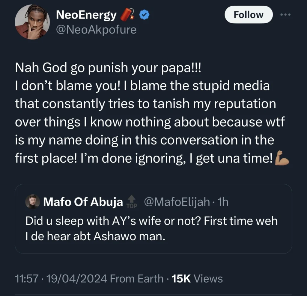Neo responds to accusations of affair with Mabel Makun