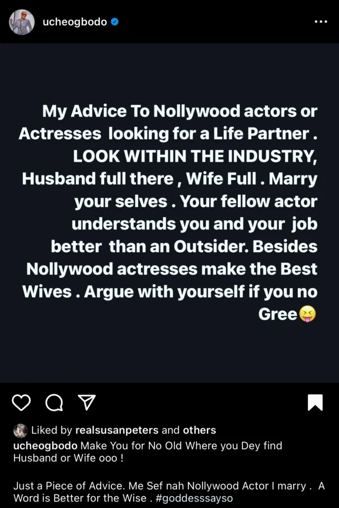 Uche Ogbodo advise fellow colleagues to marry within the Nollywood industry