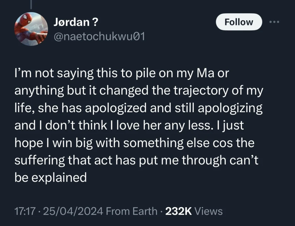 Man narrates how his mother ended his plans to travel out of Nigeria