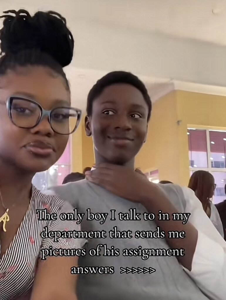 Young girl flaunts course mate who helps with her assignments