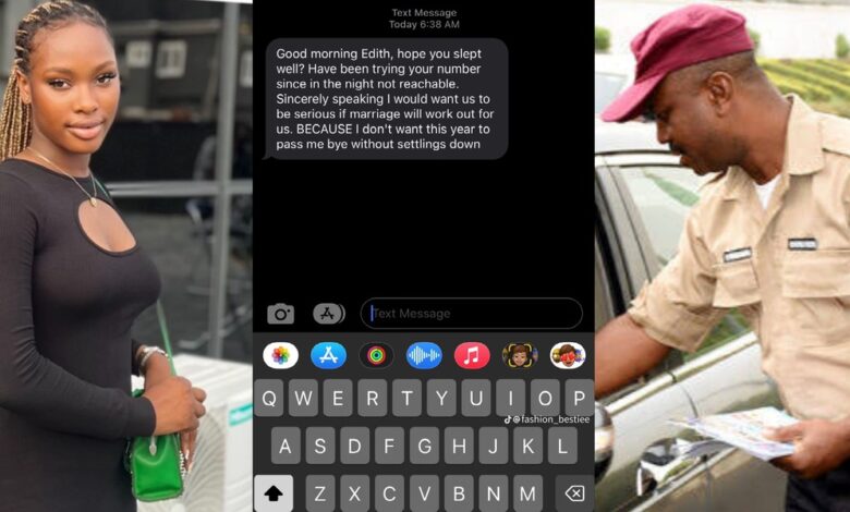 "I need to settle down" - Nigerian lady expresses shock at unwanted marriage proposal from road safety personnel