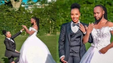 Couple swaps roles and outfits for wedding ceremony