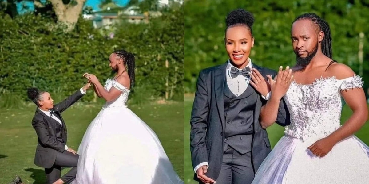 Couple swaps roles and outfits for wedding ceremony