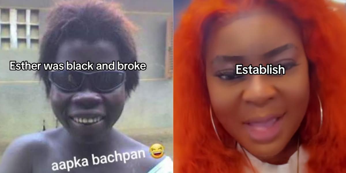 Nigerian lady joins viral challenge 'Esther was black and broke,' shares before and after photos 