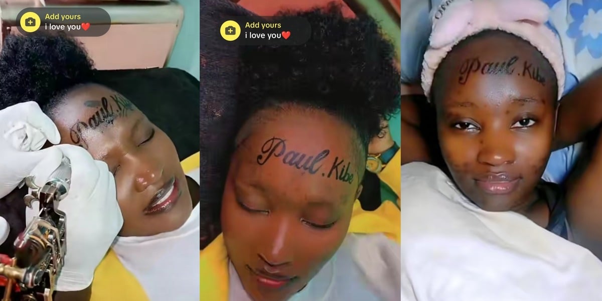 Woman tattoos boyfriend's name, Paul Kibe on forehead