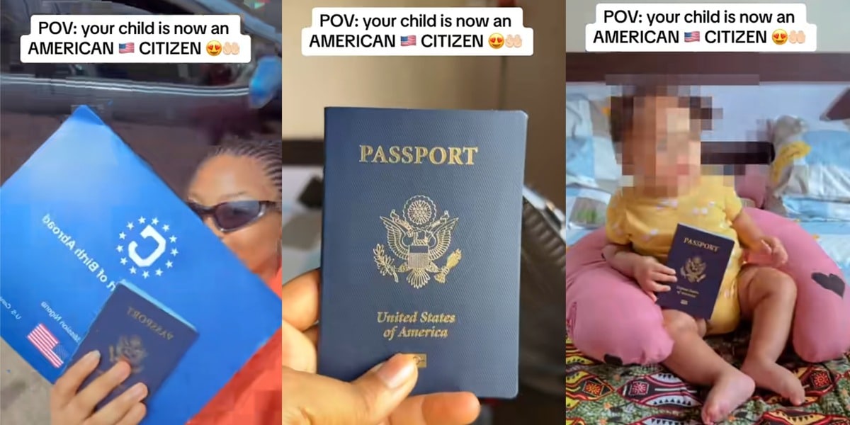 Nigerian mother shares joy, flaunts blue passport as baby son becomes American citizen