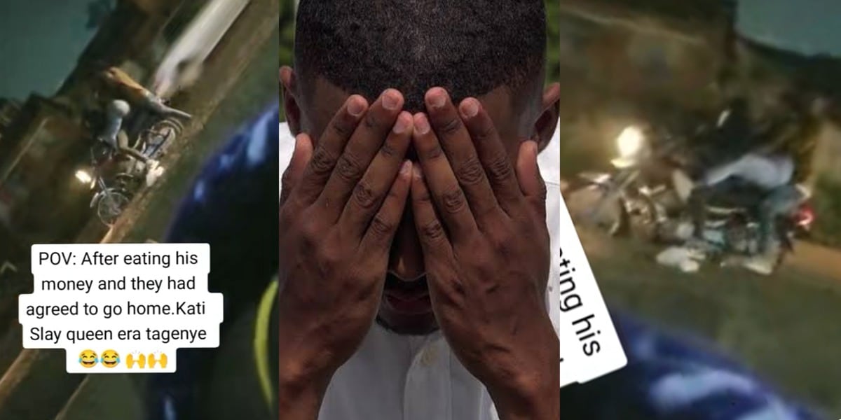 Angry man forces lady to sit on waiting bike as she refuses to go home with him after spending heavily on her